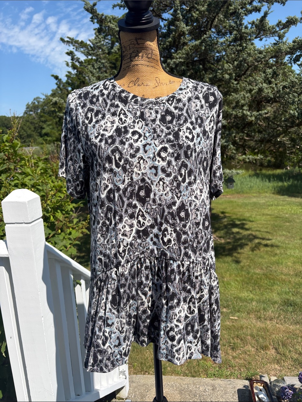 Lori Goldstein Larkyn Drop Waist Dress Animal Print Short Sleeve Pockets Size M
